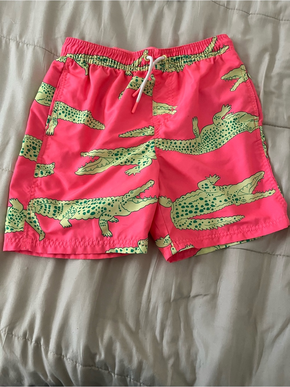 Cat & Jack Neon Pink Swim Trunks with Lime Crocodile Print